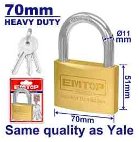70mm Brass Padlock 542g Solid Brass Cylinder with 3 Keys